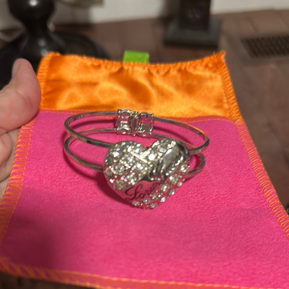 Silver Heart Cuff Bracelet with Sparkling Details